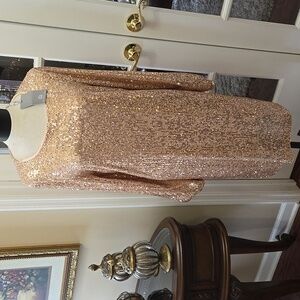 Preston & York Rose Gold Sequin Dress Long Sleeve Fully Lined Round Neck 16 NEW